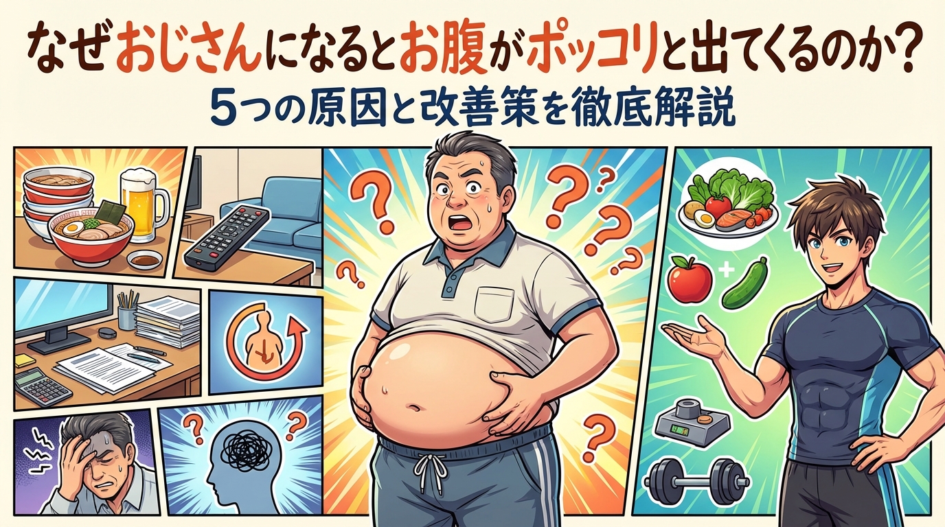 なぜおじさんになるとお腹がポッコリと出てくるのか？5つの原因と改善策を徹底解説