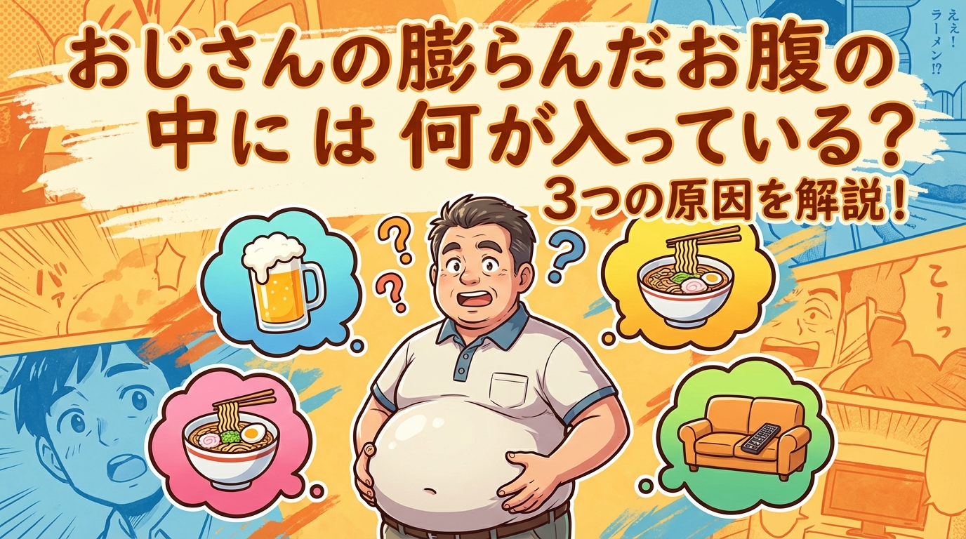 おじさんの膨らんだお腹の中には何が入っている？3つの原因を解説！