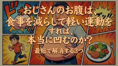 おじさんのお腹は、食事を減らして軽い運動をすれば、本当に凹むのか？最短で解消する3つの方法をご案内！