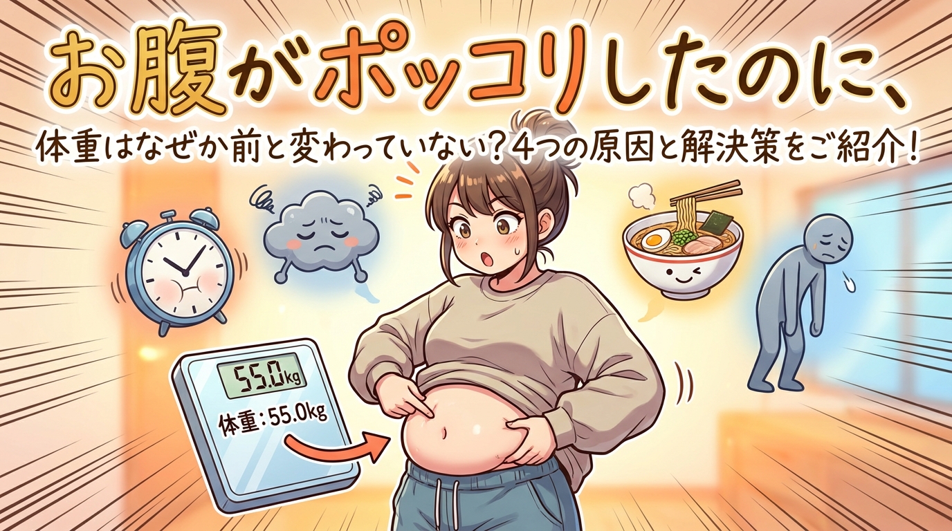 お腹がポッコリしたのに、体重はなぜか前と変わっていない？4つの原因と解決策をご紹介！
