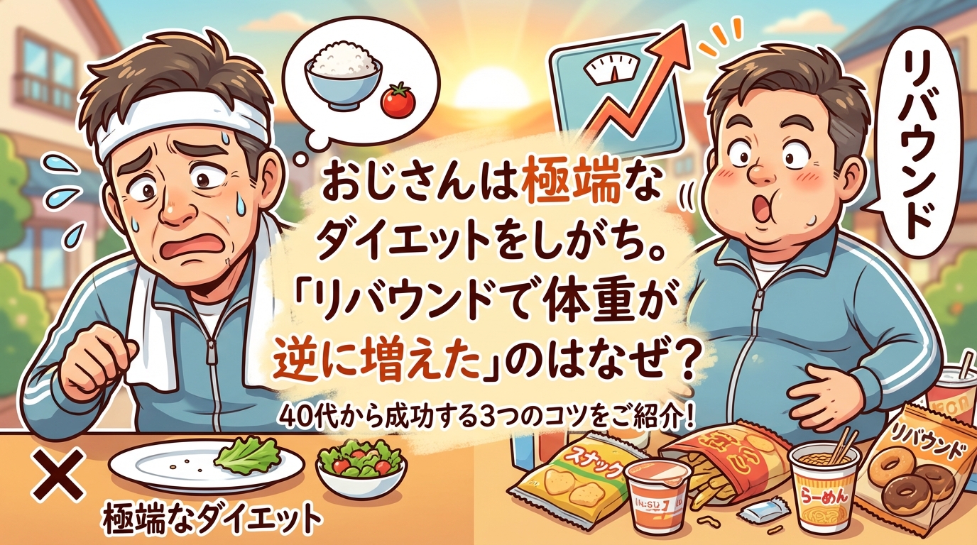 「おじさんは極端なダイエットをしがち。リバウンドで体重が逆に増えた」のはなぜ？40代から成功する3つのコツをご紹介！