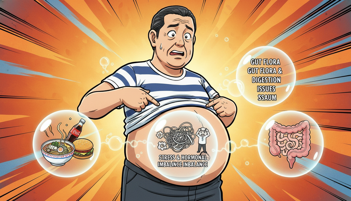 腹部が膨らむ原因となる3つの主要なメカニズム